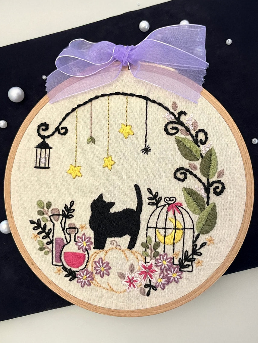 6" Beginner Fantasy Halloween Cat Embroidery Kit