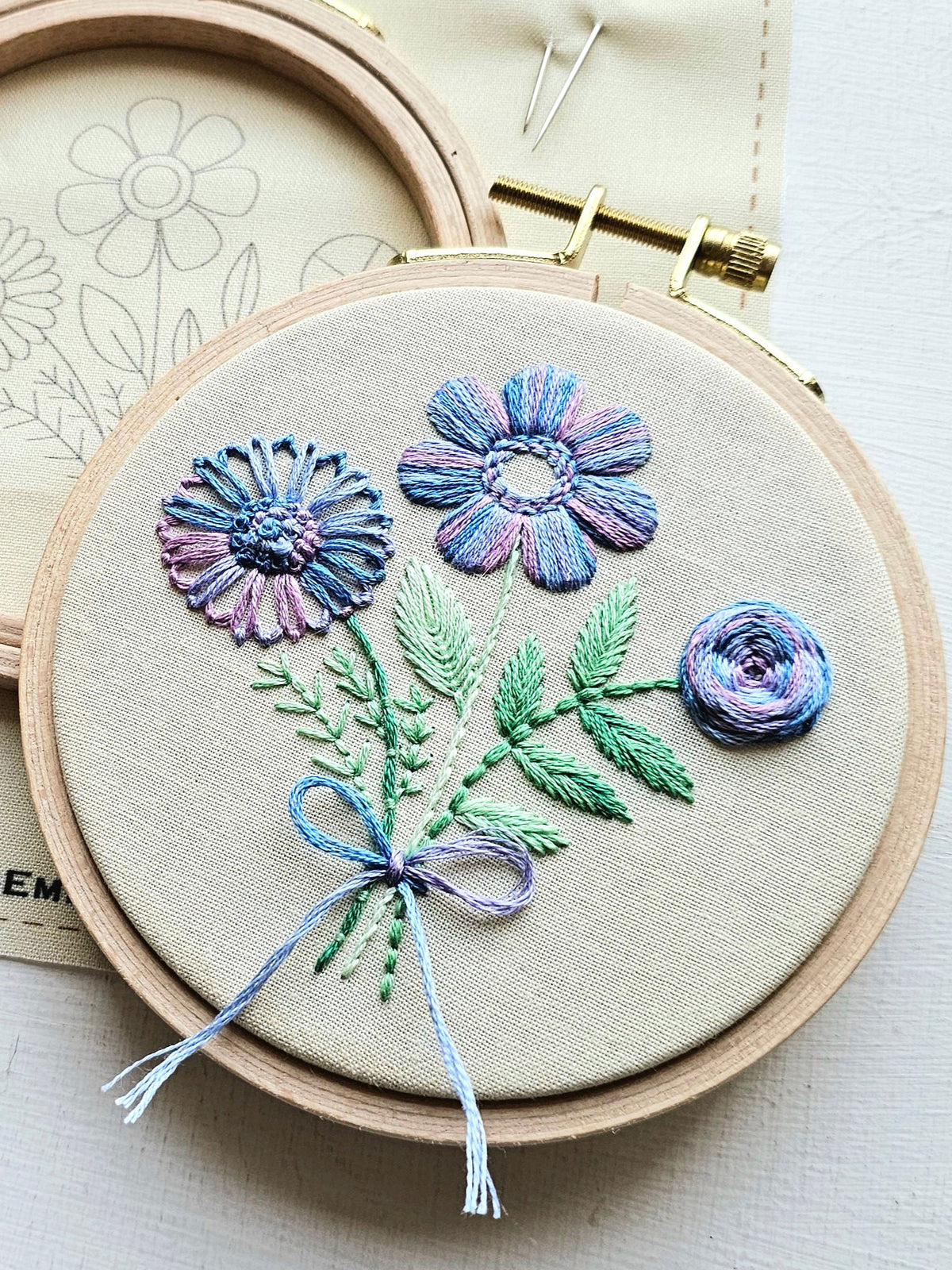 *Pre-order* 4" Beginner Purple Floral Trio Embroidery Kit Embroidery Kit