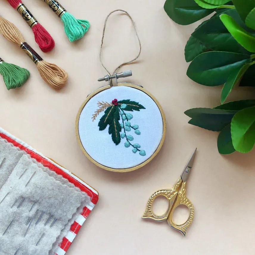 3" Beginner Winter Botanicals Ornament Embroidery Kit - Shop at Persephone's Hearth