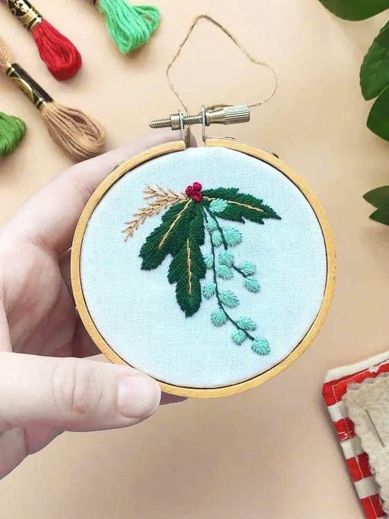 3" Beginner Winter Botanicals Ornament Embroidery Kit - Shop at Persephone's Hearth