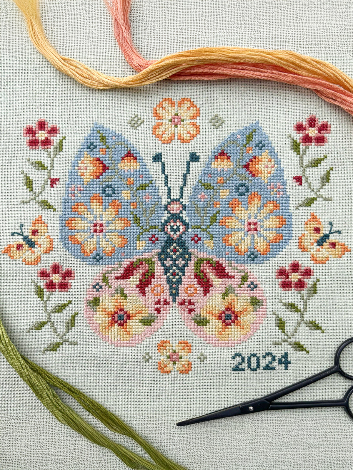 Floral Butterfly Cross Stitch Kit (Hoop not included)
