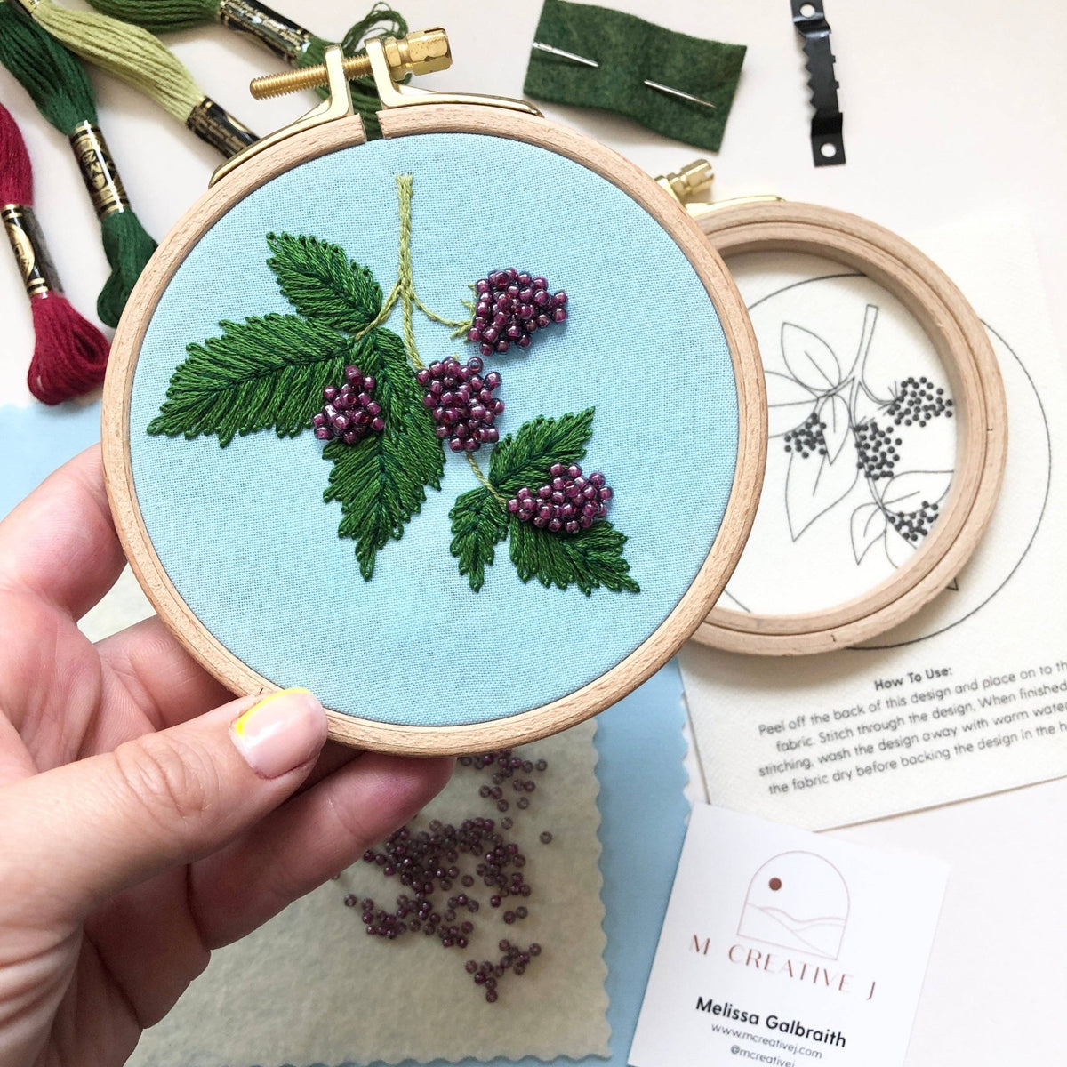 4" Beaded Berries Embroidery Kit - Shop at Persephone's Hearth