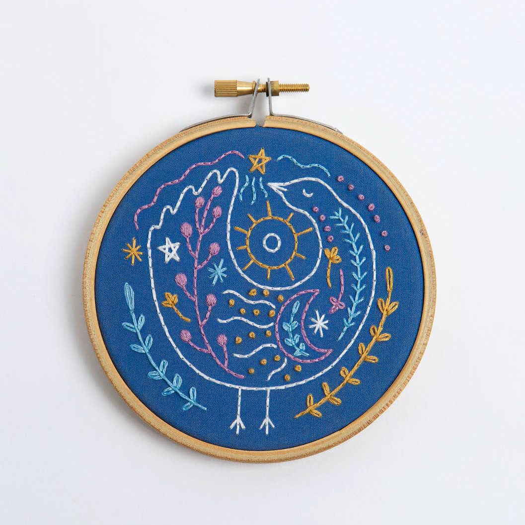 4" Beginner Celestial Bird Embroidery Kit - Shop at Persephone's Hearth