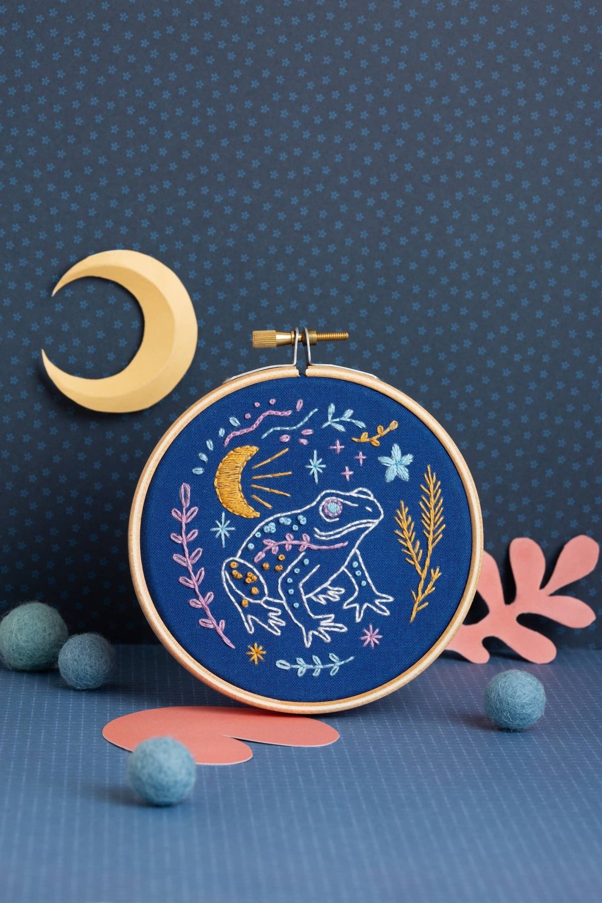 4" Beginner Celestial Frog Embroidery Kit - Shop at Persephone's Hearth
