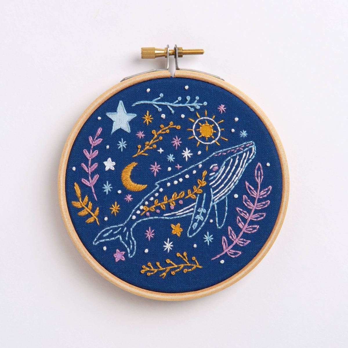 4" Beginner Celestial Whale Embroidery Kit - Shop at Persephone's Hearth