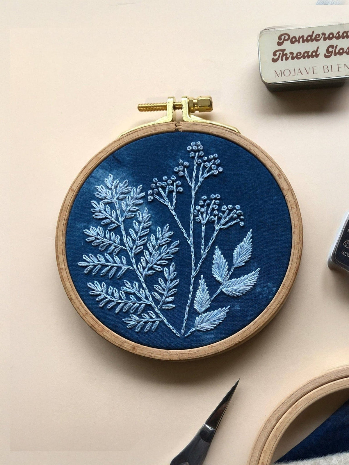 4" Beginner Cyanotype Botanicals Embroidery Kit - Shop at Persephone's Hearth
