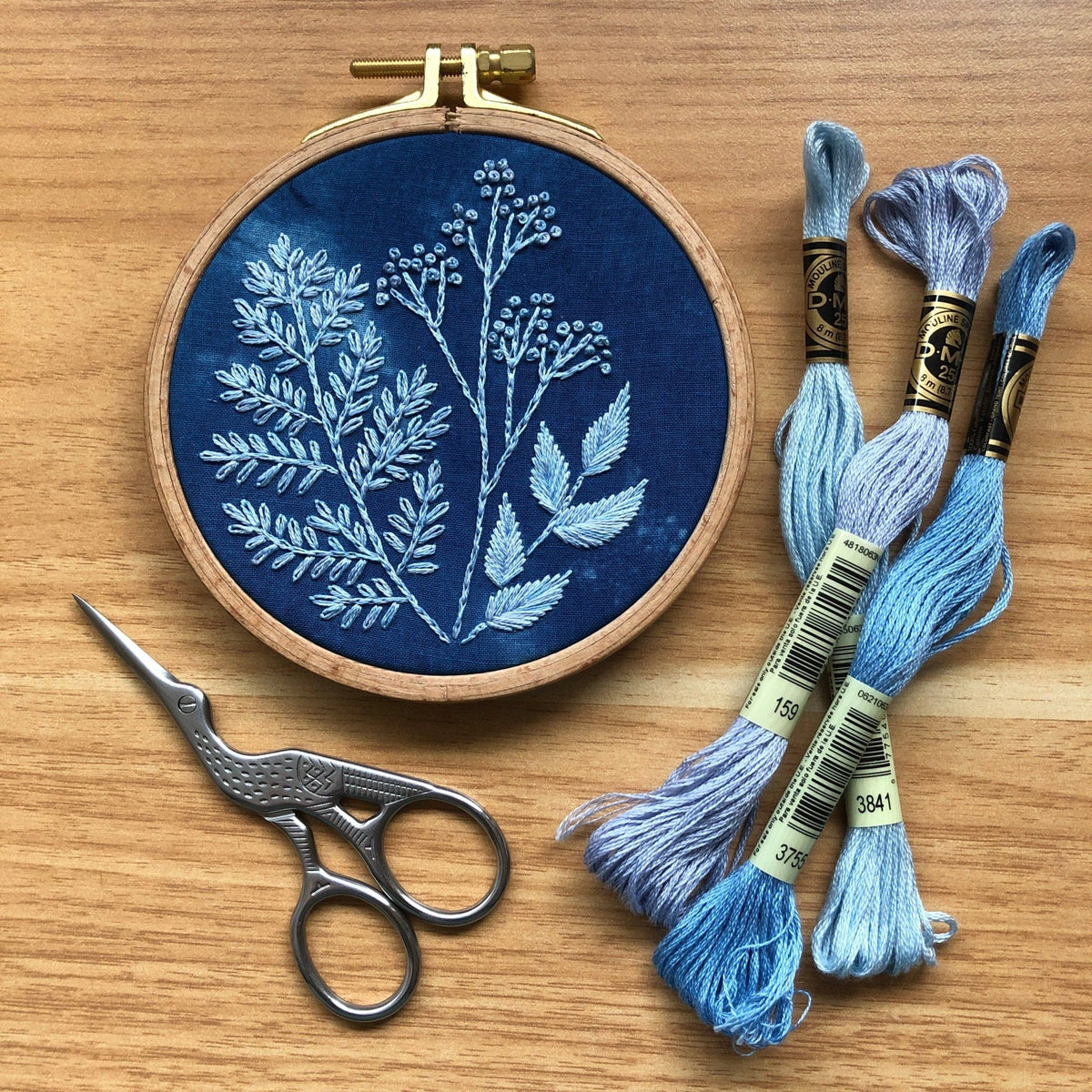 4" Beginner Cyanotype Botanicals Embroidery Kit - Shop at Persephone's Hearth