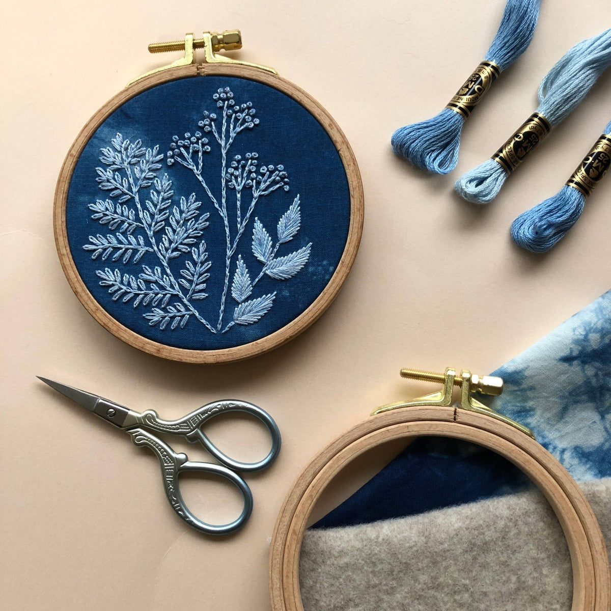 4" Beginner Cyanotype Botanicals Embroidery Kit - Shop at Persephone's Hearth