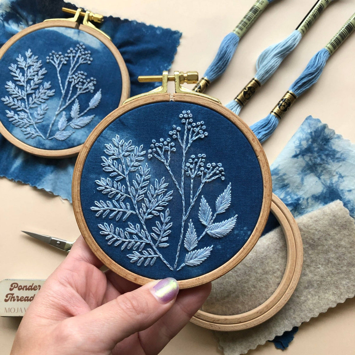 4" Beginner Cyanotype Botanicals Embroidery Kit - Shop at Persephone's Hearth