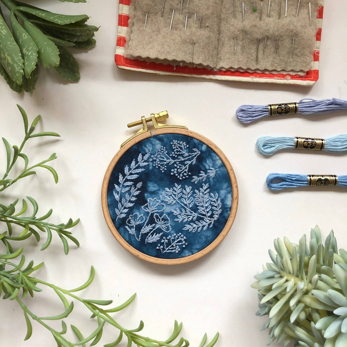 4" Beginner Cyanotype Forage Embroidery Kit - Shop at Persephone's Hearth