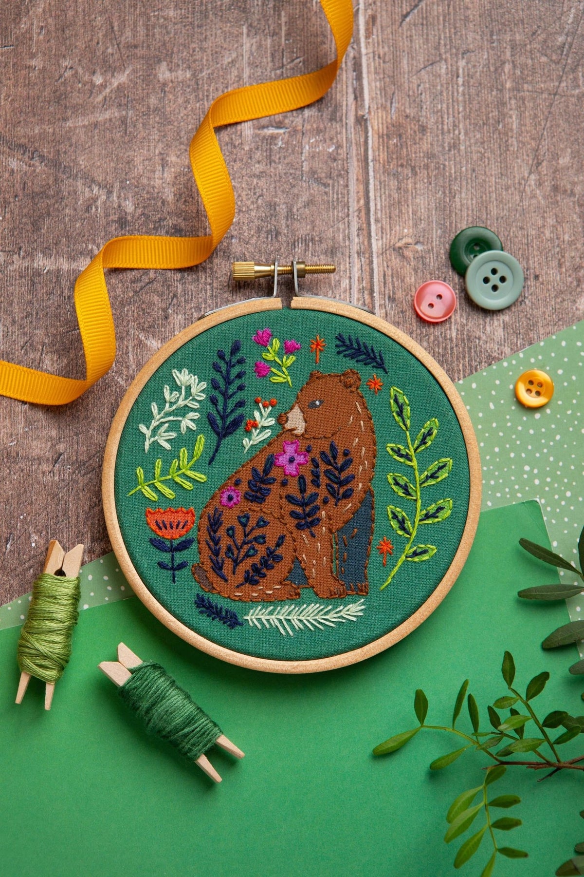 4" Beginner Folk Bear Embroidery Kit - Shop at Persephone's Hearth