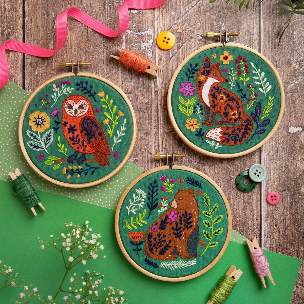 4" Beginner Folk Bear Embroidery Kit - Shop at Persephone's Hearth