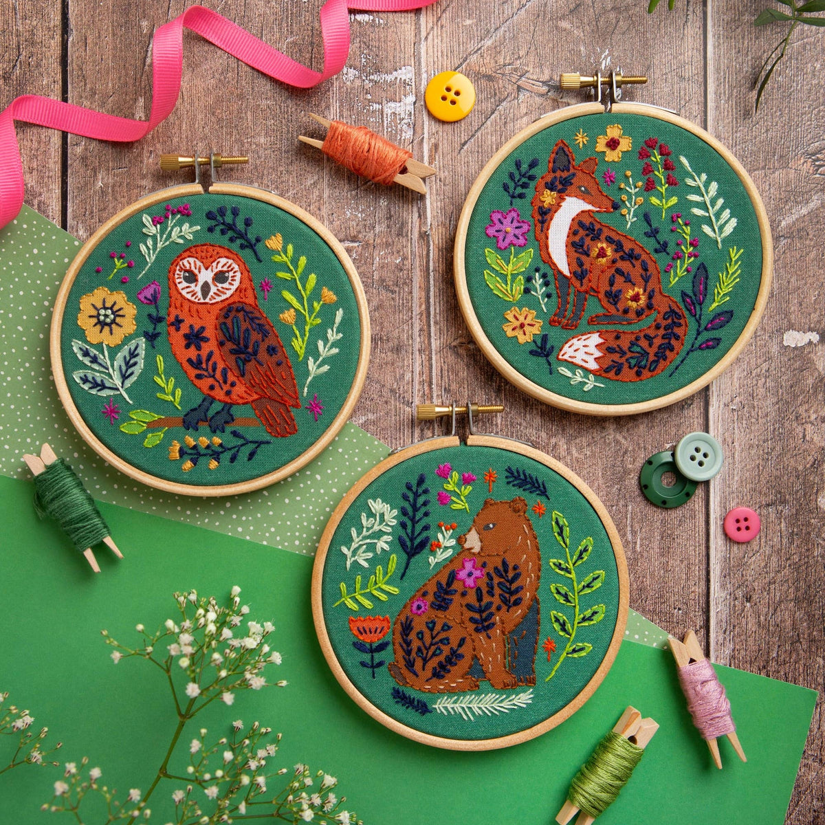 4" Beginner Folk Fox Embroidery Kit - Shop at Persephone's Hearth