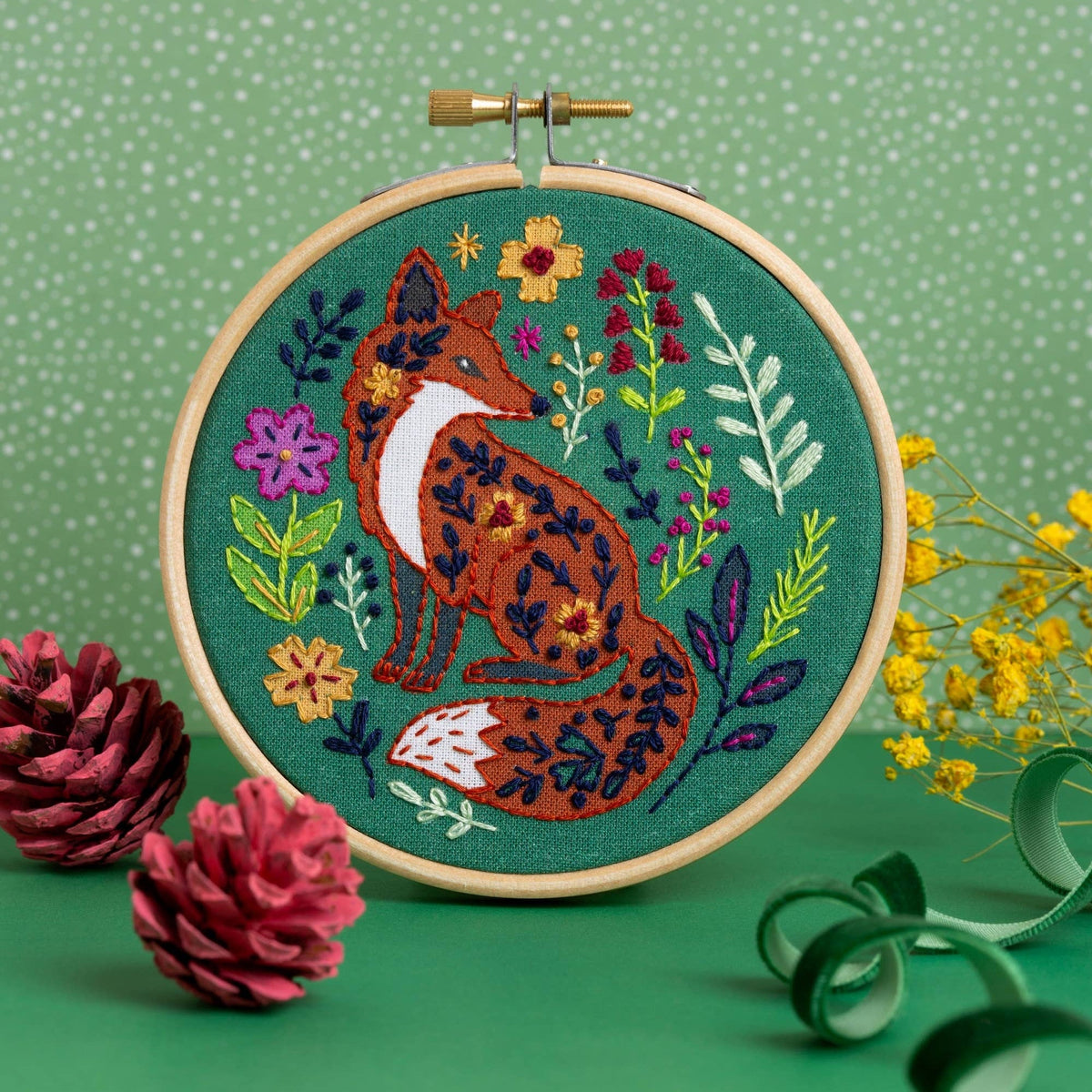 4" Beginner Folk Fox Embroidery Kit - Shop at Persephone's Hearth