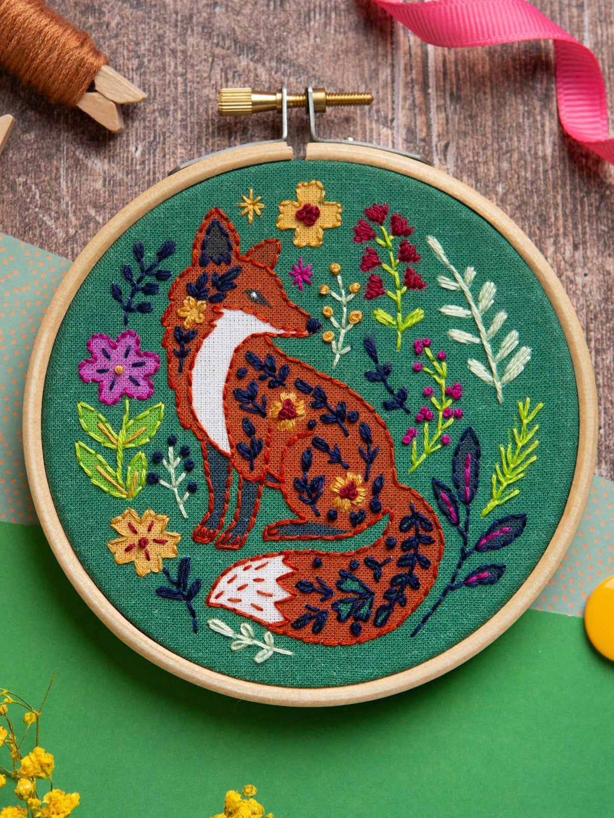 4" Beginner Folk Fox Embroidery Kit - Shop at Persephone's Hearth