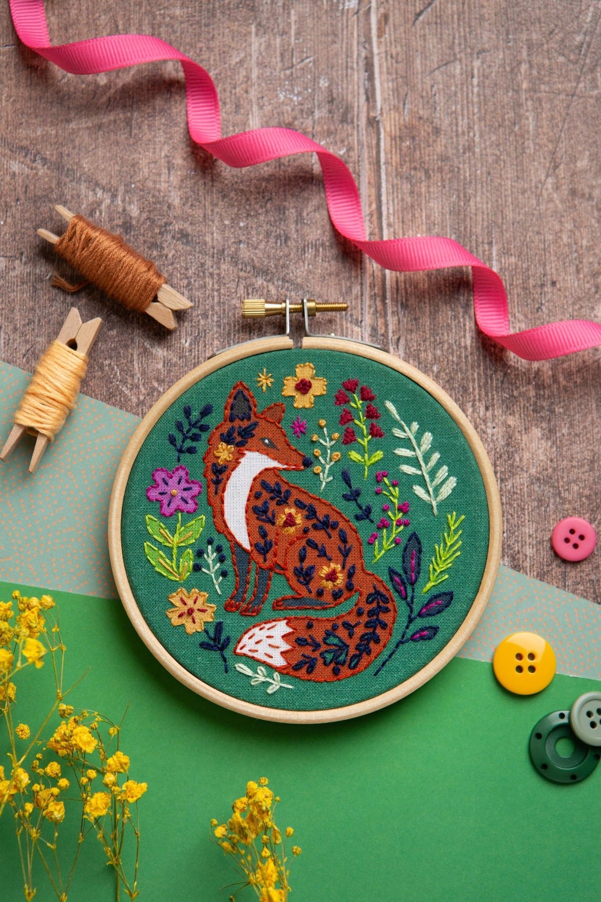 4" Beginner Folk Fox Embroidery Kit - Shop at Persephone's Hearth
