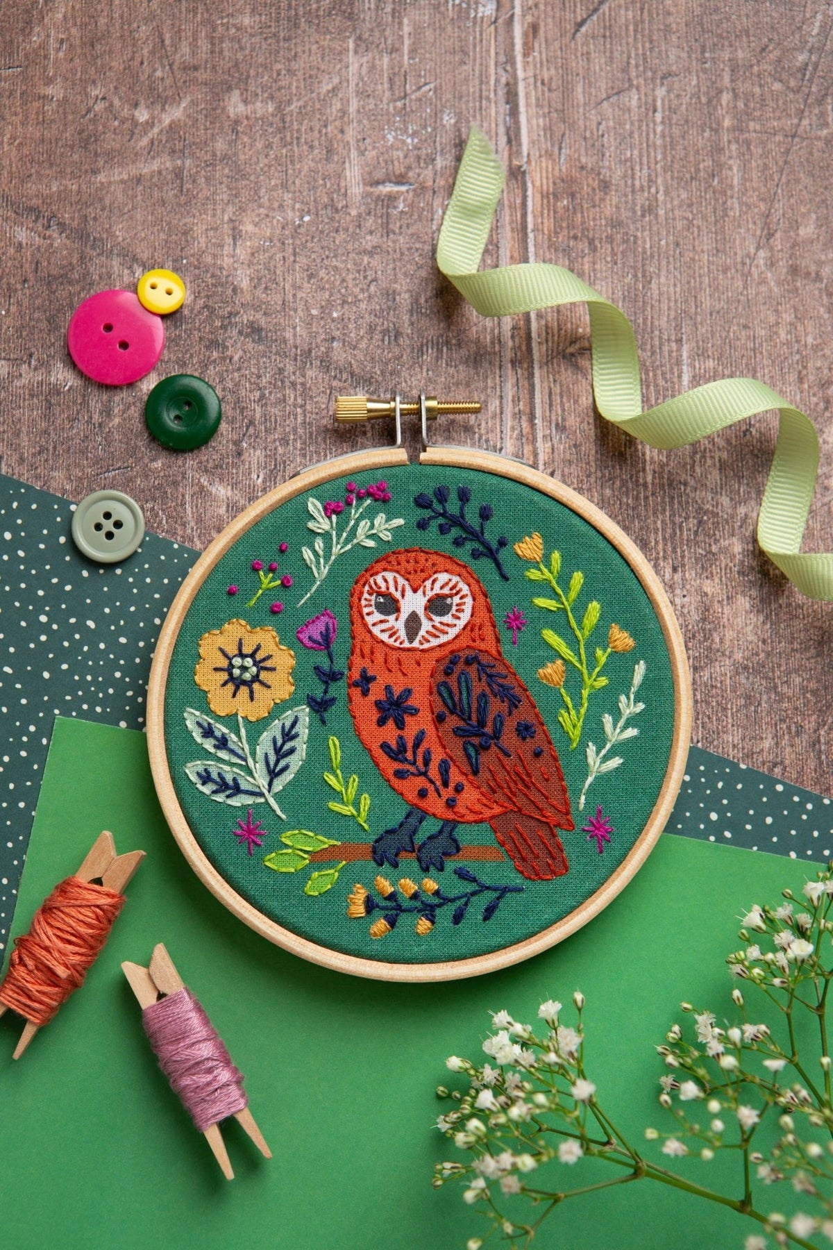 4" Beginner Folk Owl Embroidery Kit - Shop at Persephone's Hearth