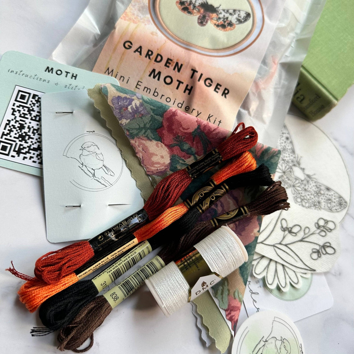 4" Beginner Garden Tiger Moth Embroidery Kit - Shop at Persephone's Hearth