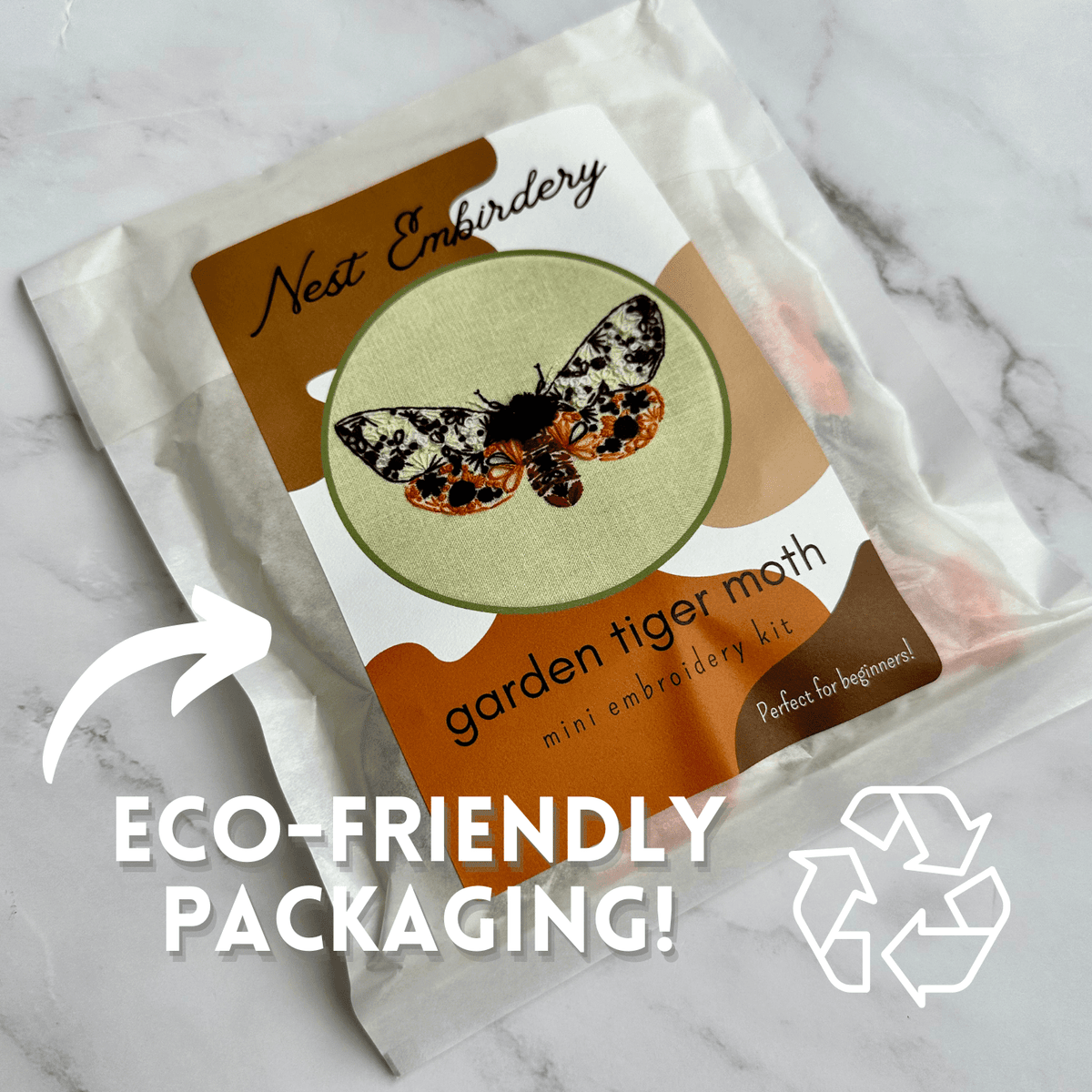 4" Beginner Garden Tiger Moth Embroidery Kit - Shop at Persephone's Hearth