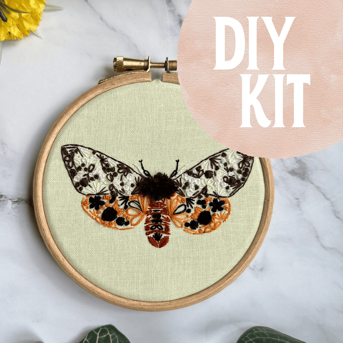 4" Beginner Garden Tiger Moth Embroidery Kit - Shop at Persephone's Hearth