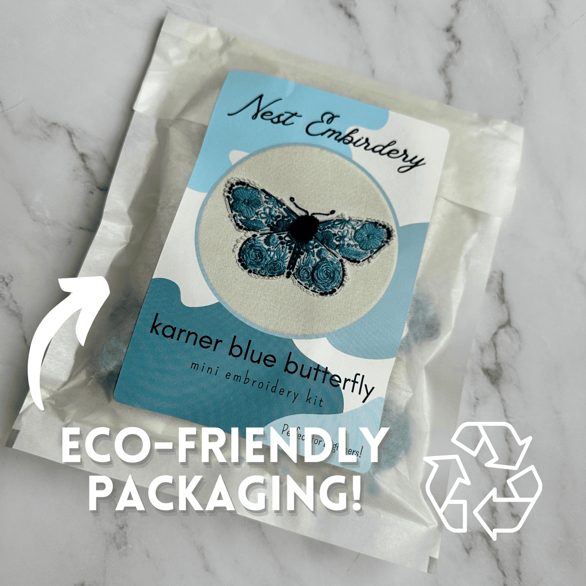 4" Beginner Karner Blue Butterfly Embroidery Kit - Shop at Persephone's Hearth