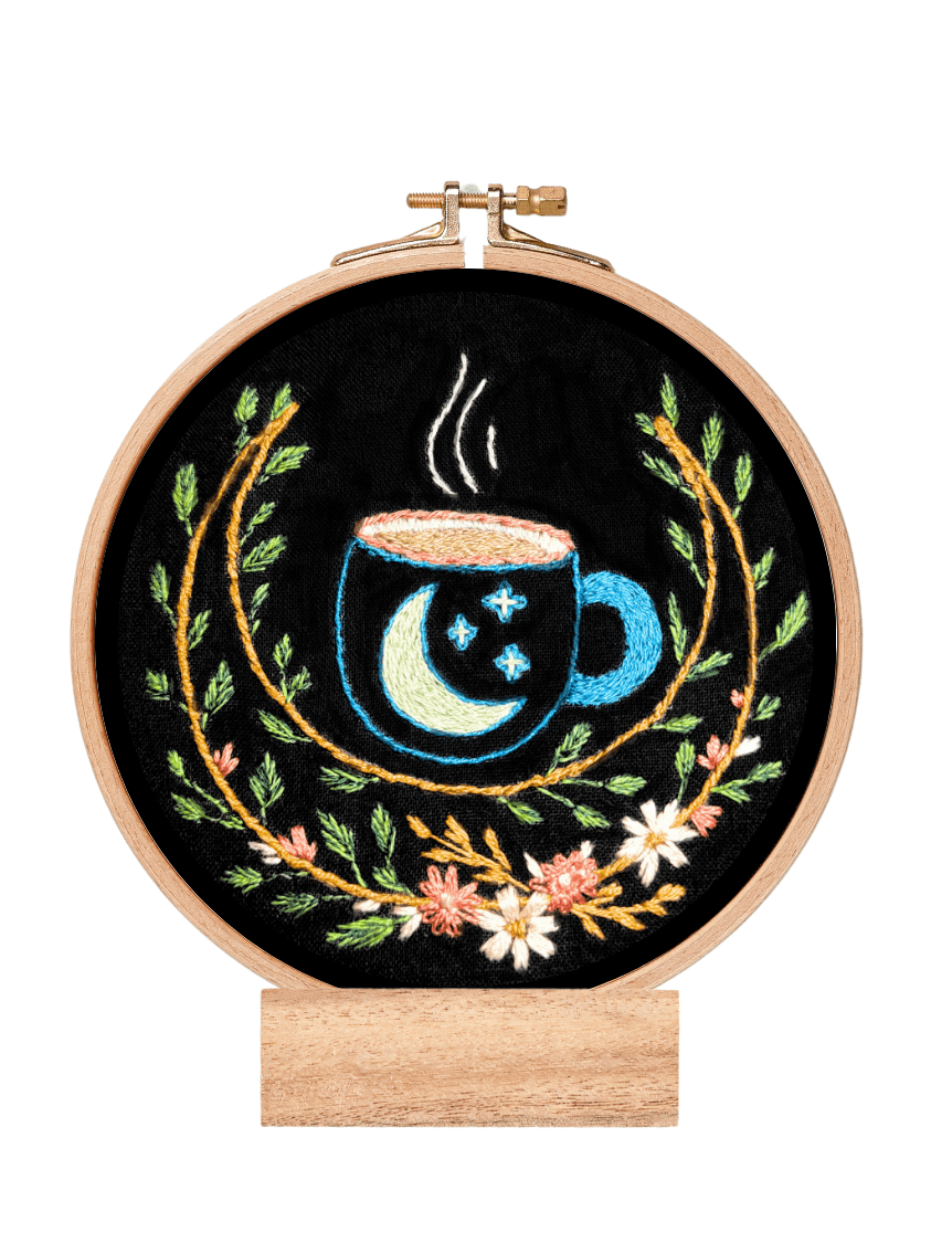 4" Beginner "Moon Tea" Embroidery Kit - Shop at Persephone's Hearth