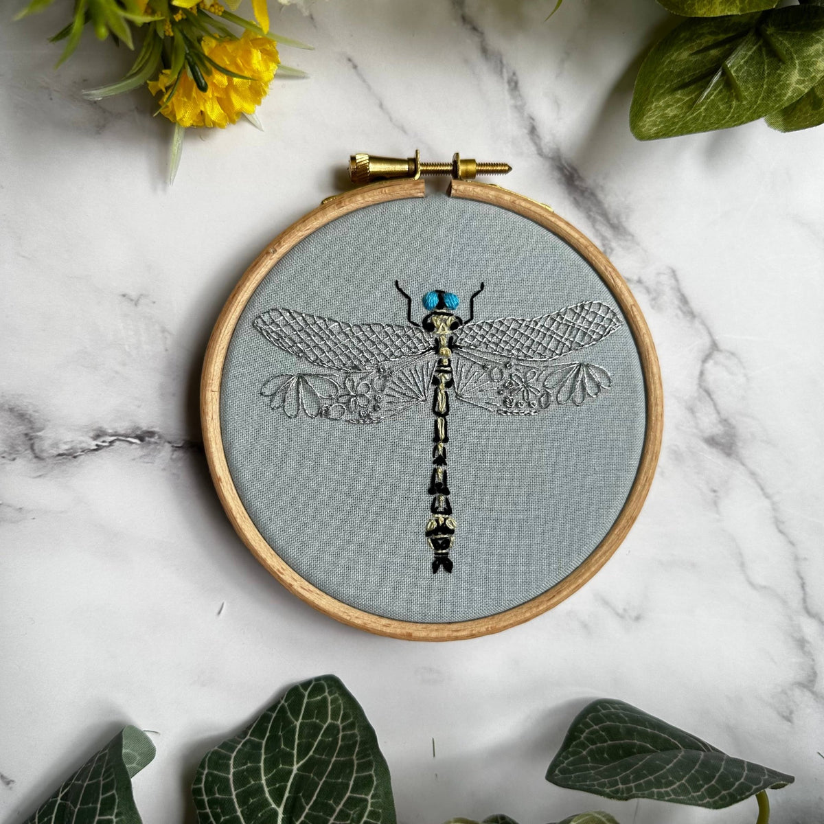 4" Beginner Olive Clubtail Dragonfly Embroidery Kit - Shop at Persephone's Hearth