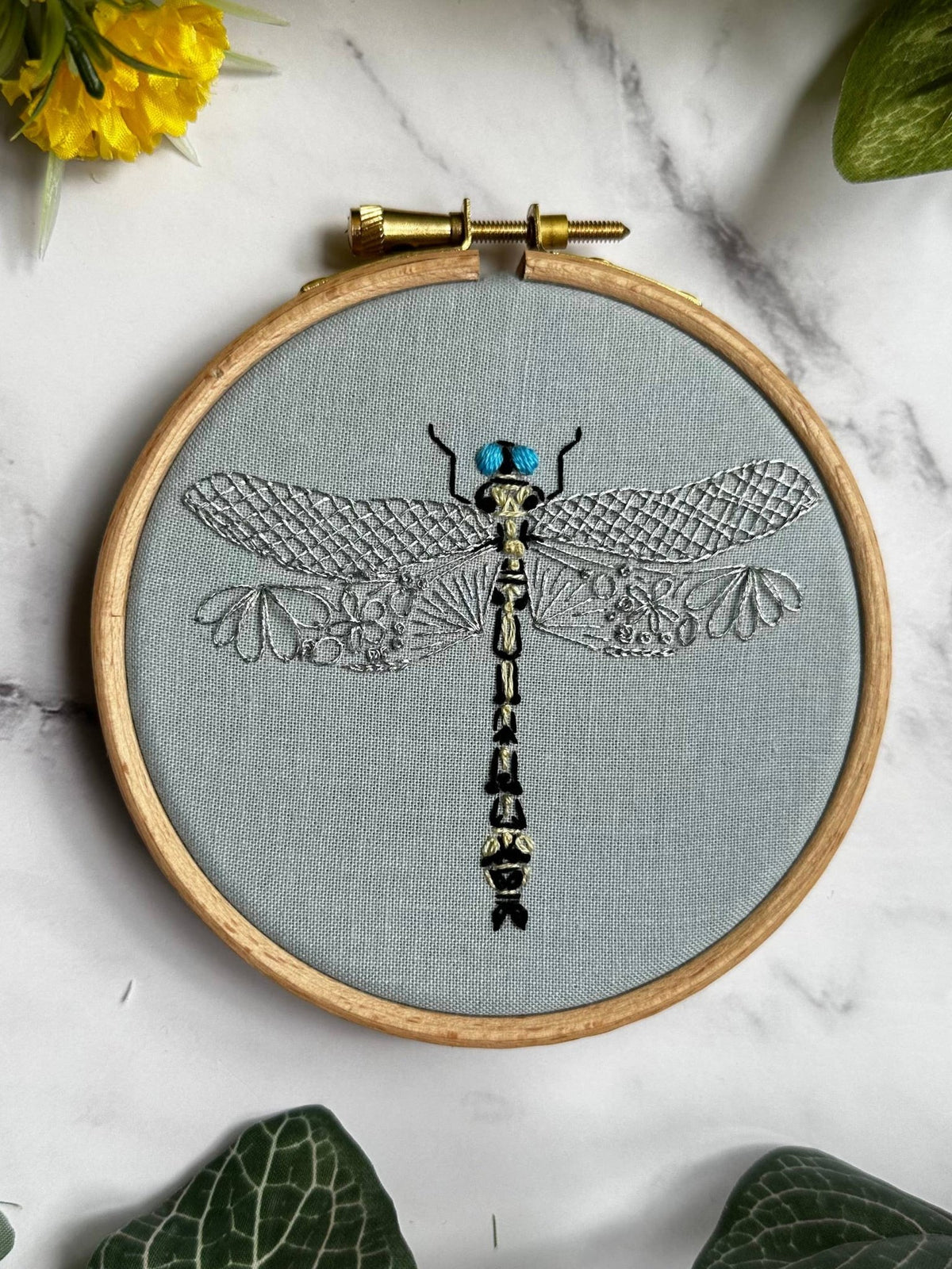 4" Beginner Olive Clubtail Dragonfly Embroidery Kit - Shop at Persephone's Hearth