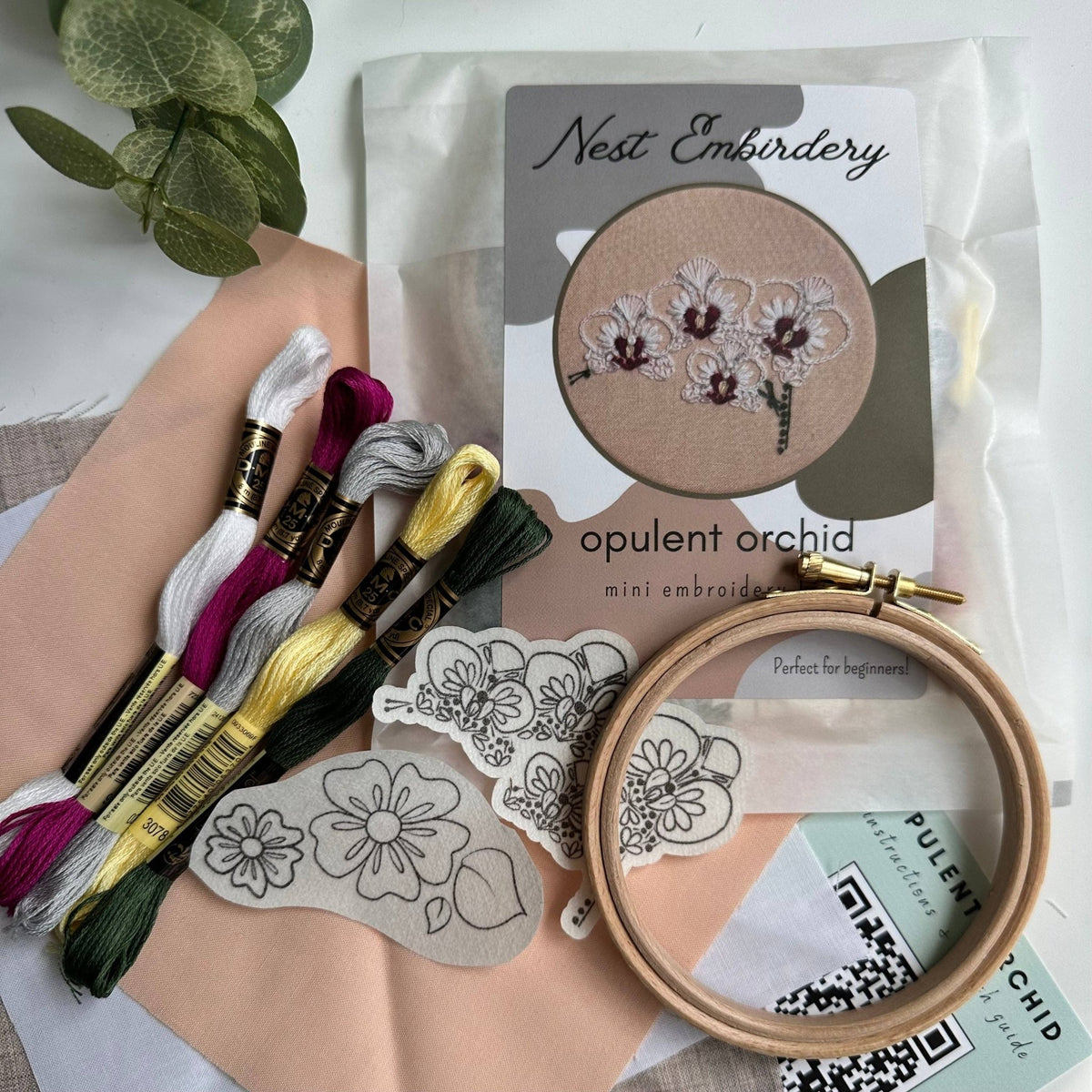 4" Beginner Opulent Orchid Embroidery Kit - Shop at Persephone's Hearth