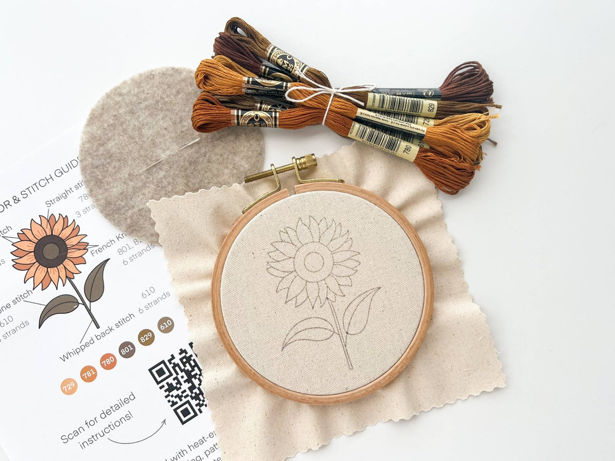 4" Beginner Sunflower Embroidery Kit - Shop at Persephone's Hearth