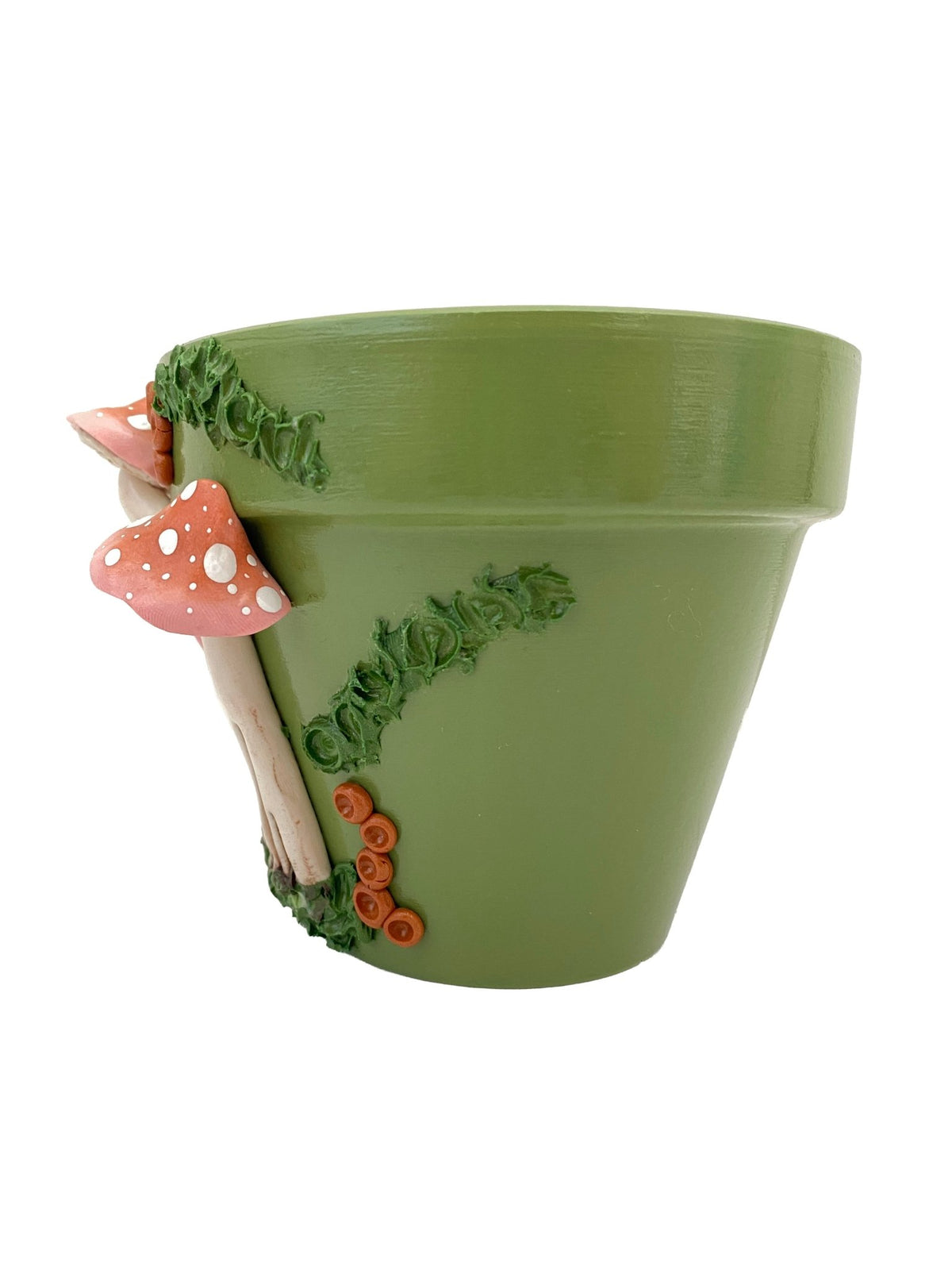 4" Green and Pink Mushroom Motif Plant Pot - Shop at Persephone's Hearth