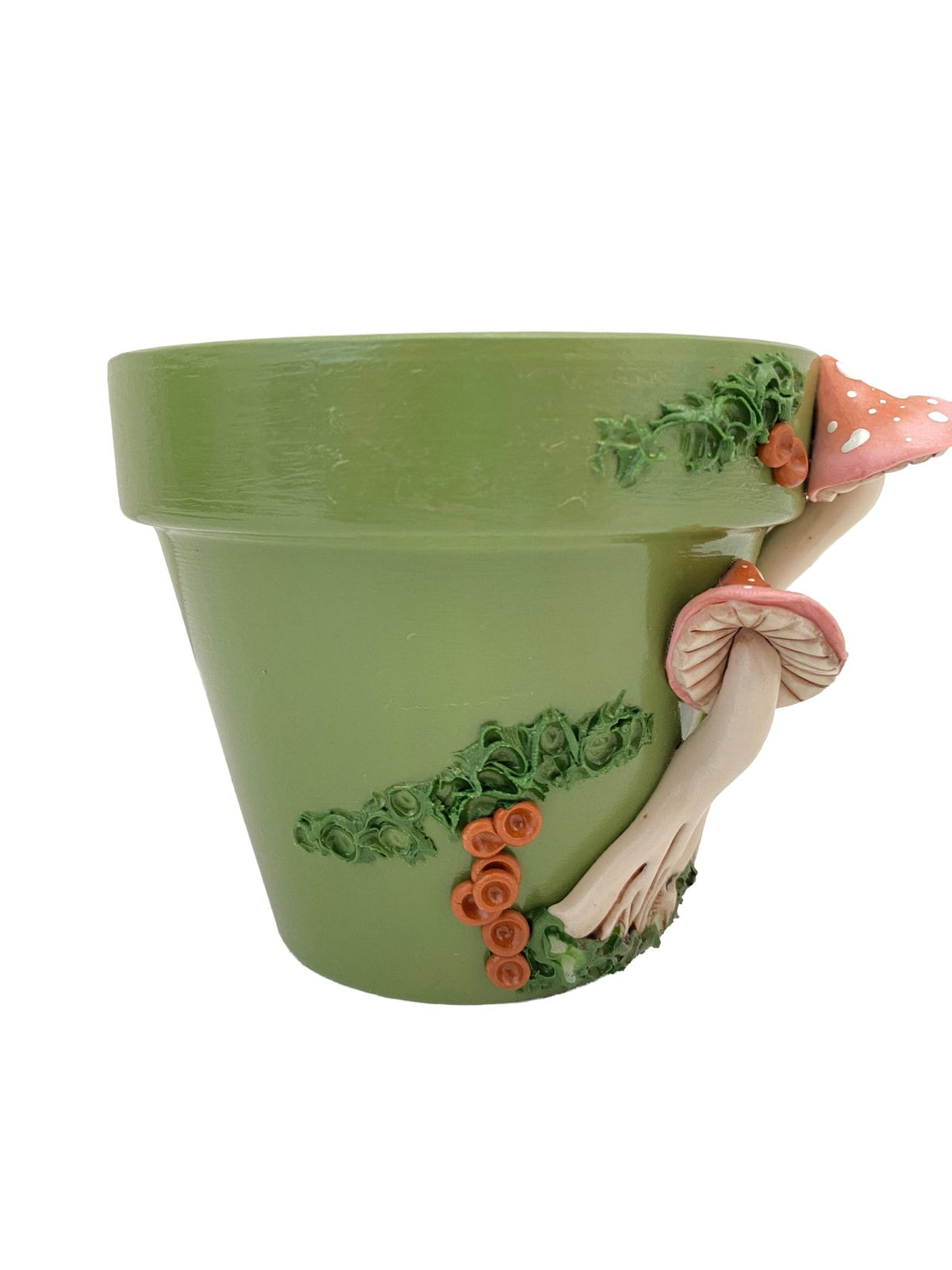 4" Green and Pink Mushroom Motif Plant Pot - Shop at Persephone's Hearth