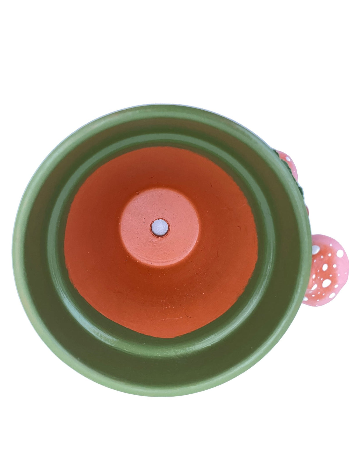 4" Green and Pink Mushroom Motif Plant Pot - Shop at Persephone's Hearth