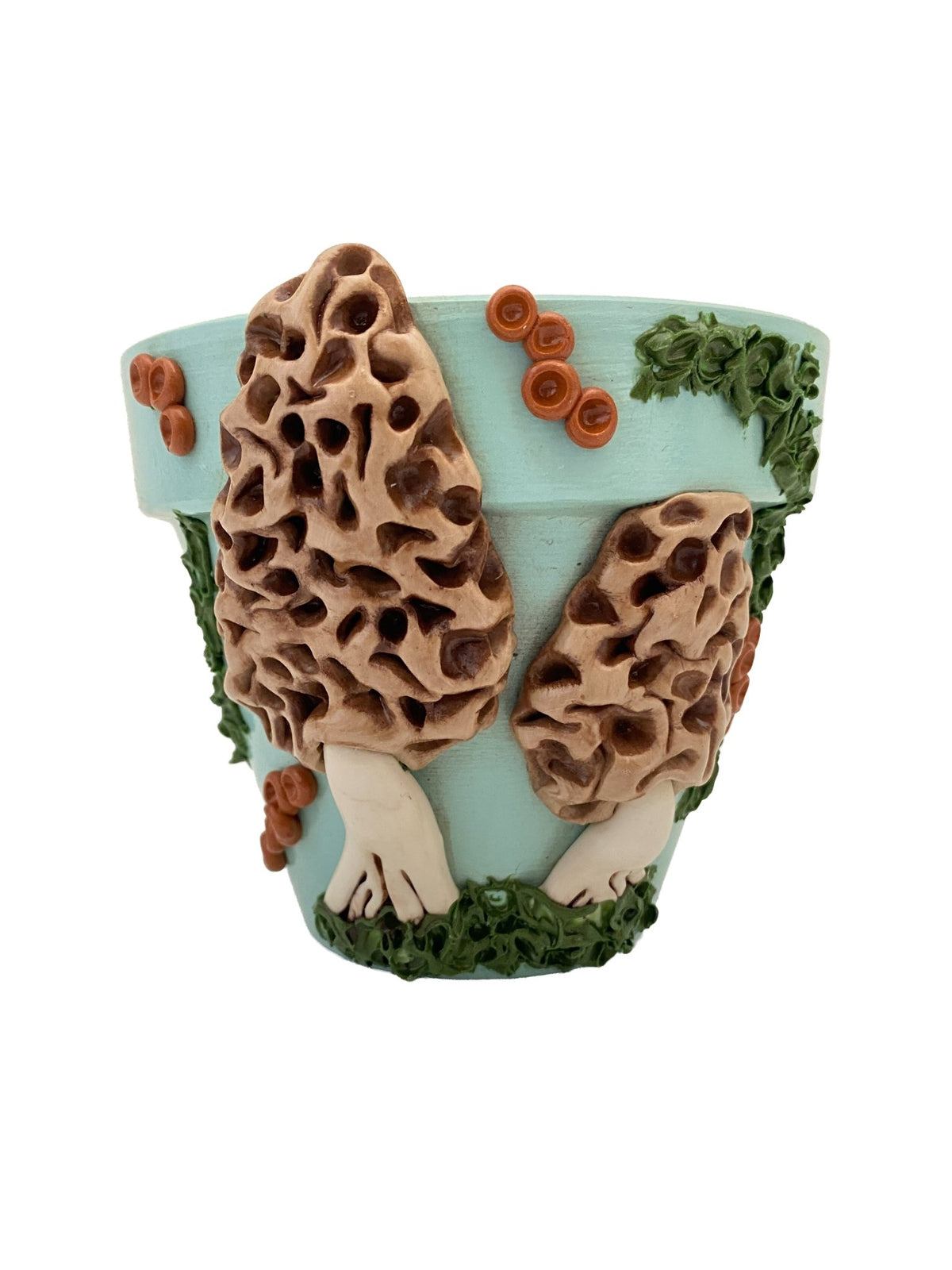 4" Sky Blue Morel Mushroom Motif Plant Pot - Shop at Persephone's Hearth