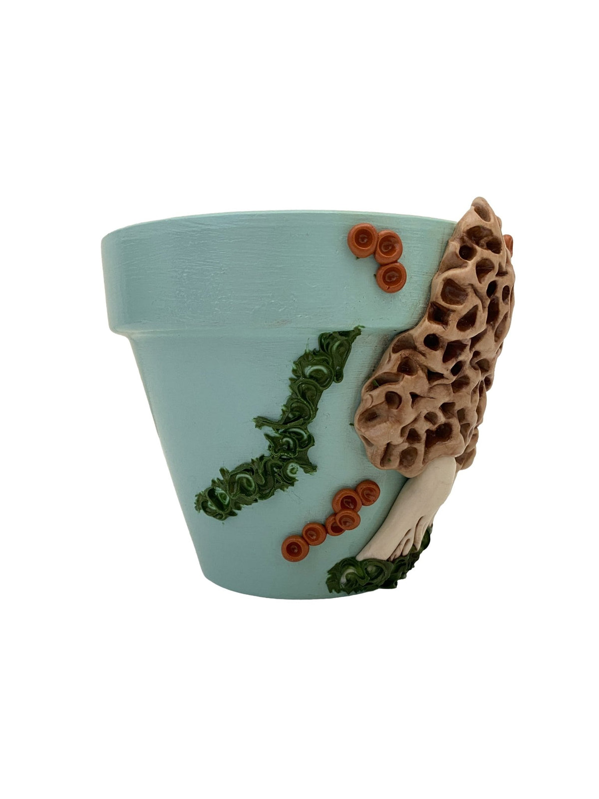 4" Sky Blue Morel Mushroom Motif Plant Pot - Shop at Persephone's Hearth