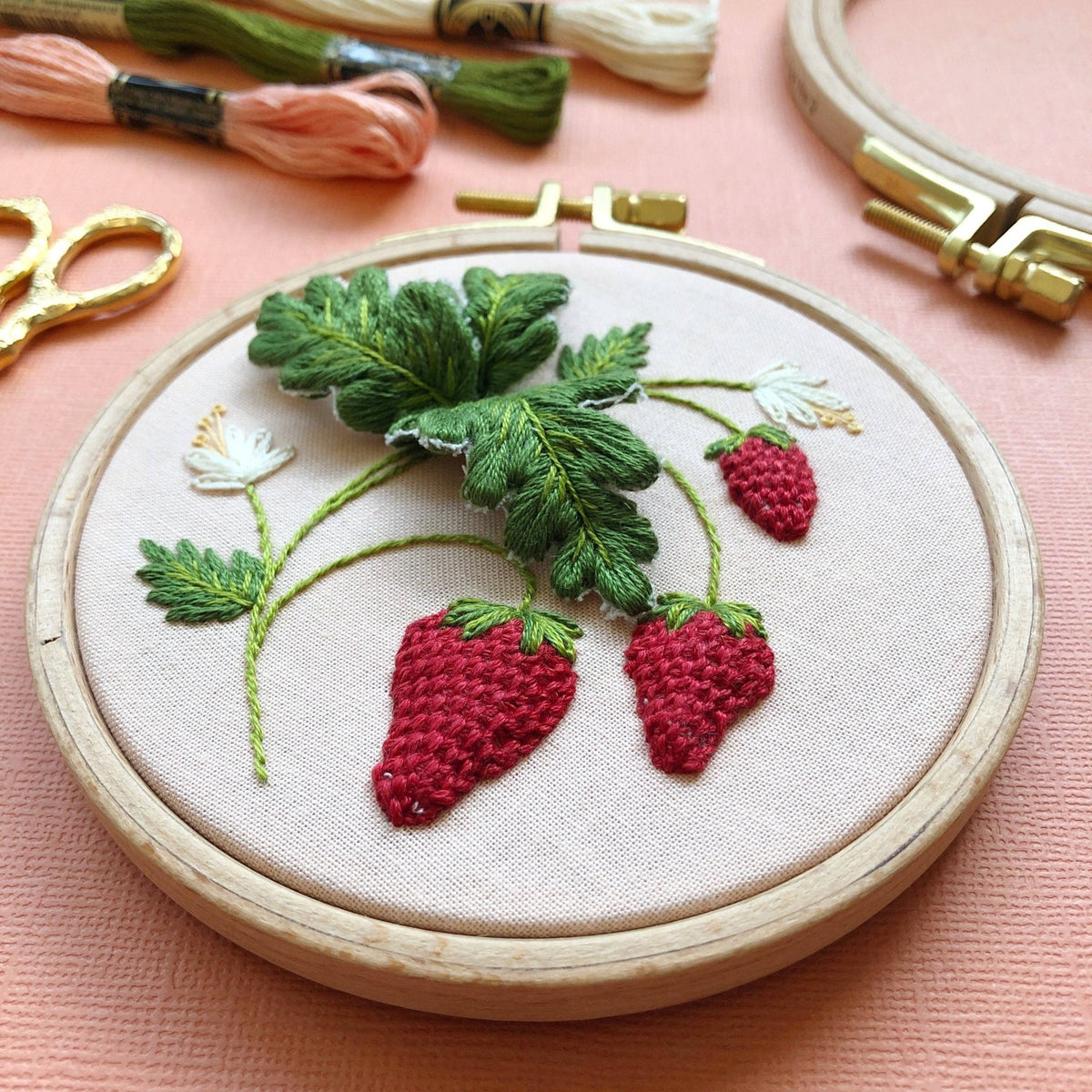 4" Stumpwork Strawberries 3D Embroidery Kit - Shop at Persephone's Hearth