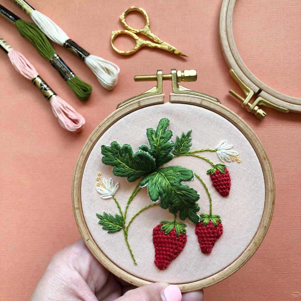 4" Stumpwork Strawberries 3D Embroidery Kit - Shop at Persephone's Hearth