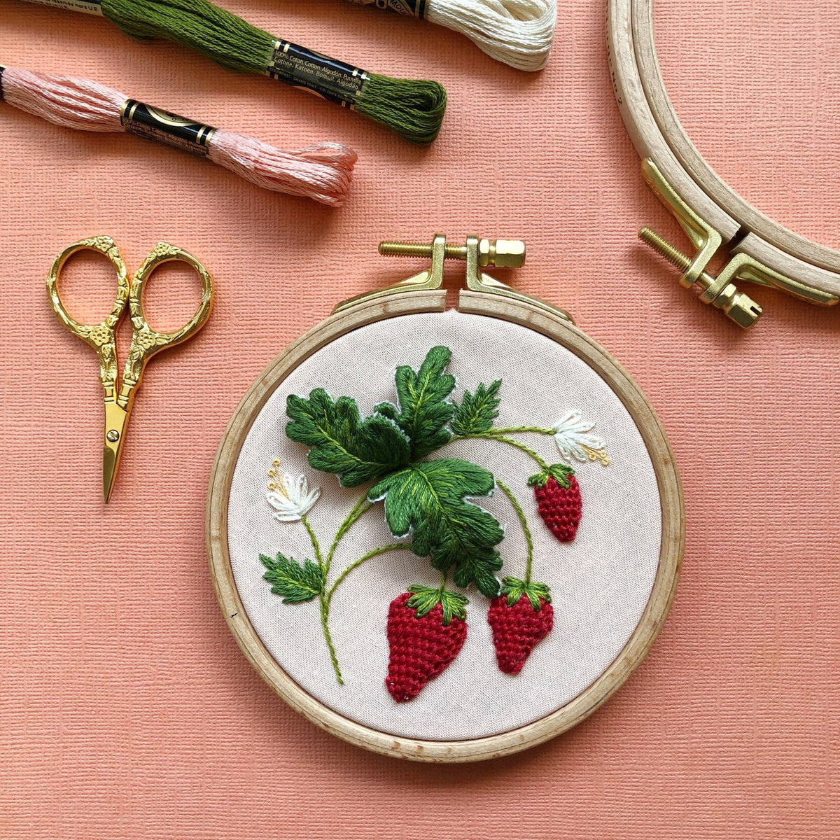 4" Stumpwork Strawberries 3D Embroidery Kit - Shop at Persephone's Hearth