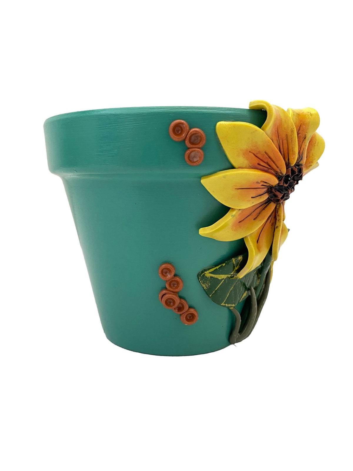 4" Teal and Yellow Flower Motif Plant Pot - Shop at Persephone's Hearth