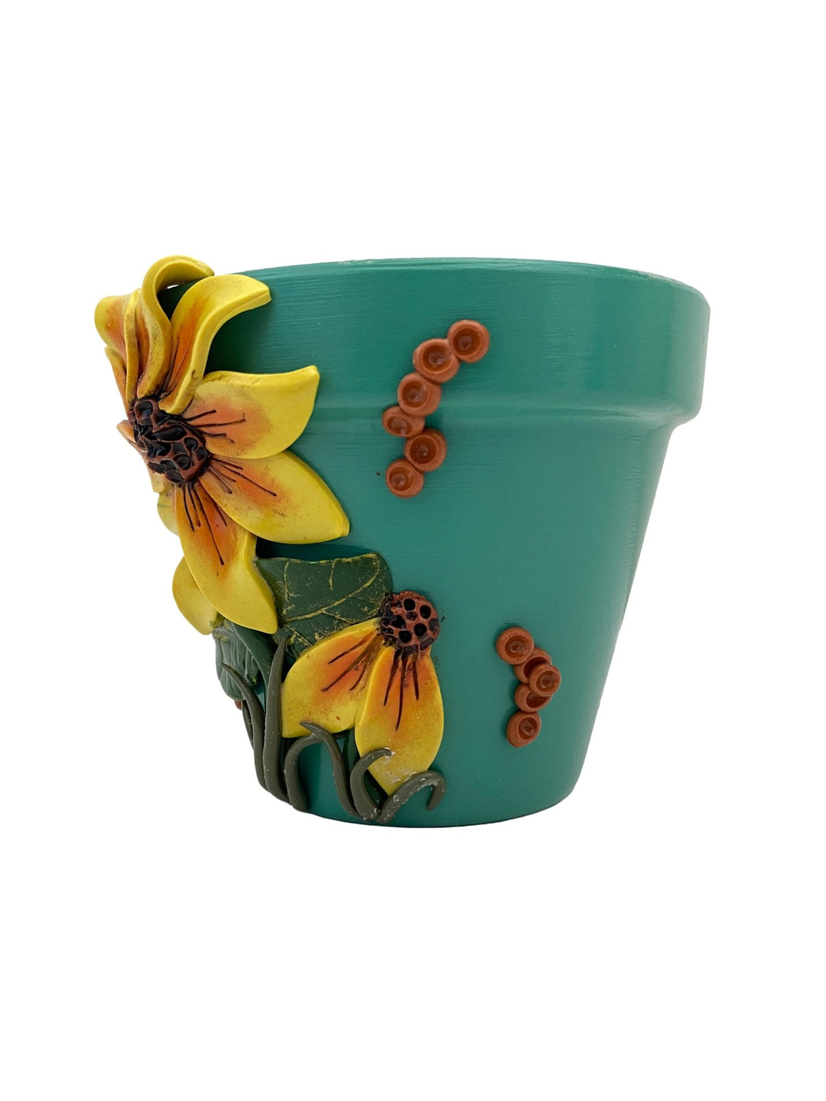 4" Teal and Yellow Flower Motif Plant Pot - Shop at Persephone's Hearth