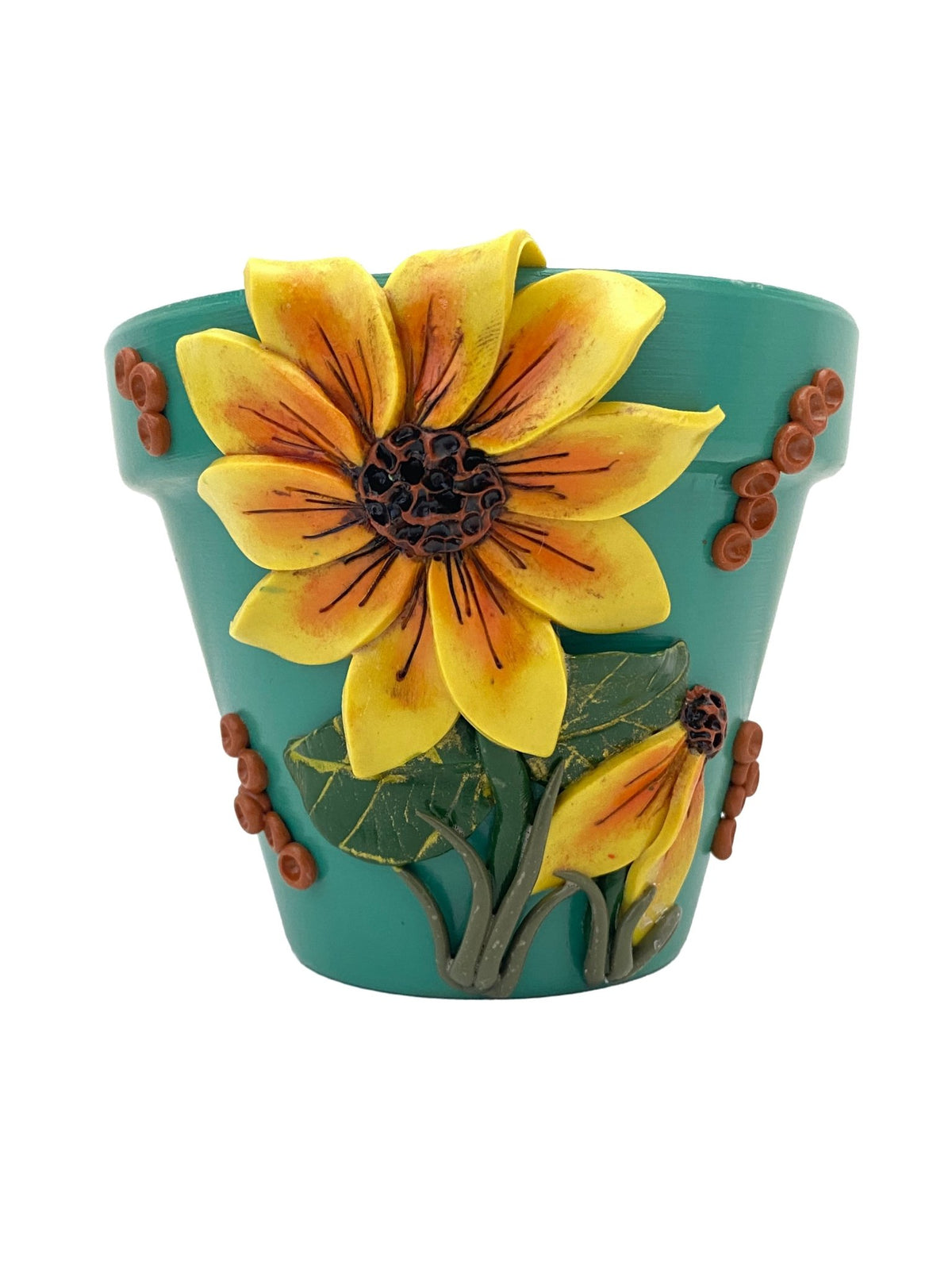 4" Teal and Yellow Flower Motif Plant Pot - Shop at Persephone's Hearth