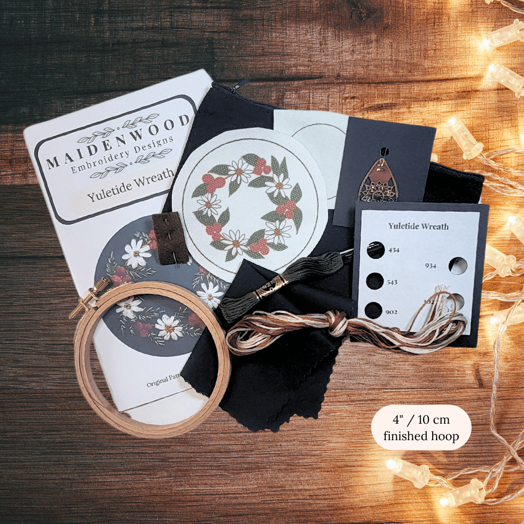 4" Yuletide Wreath Hand Embroidery Kit - Shop at Persephone's Hearth