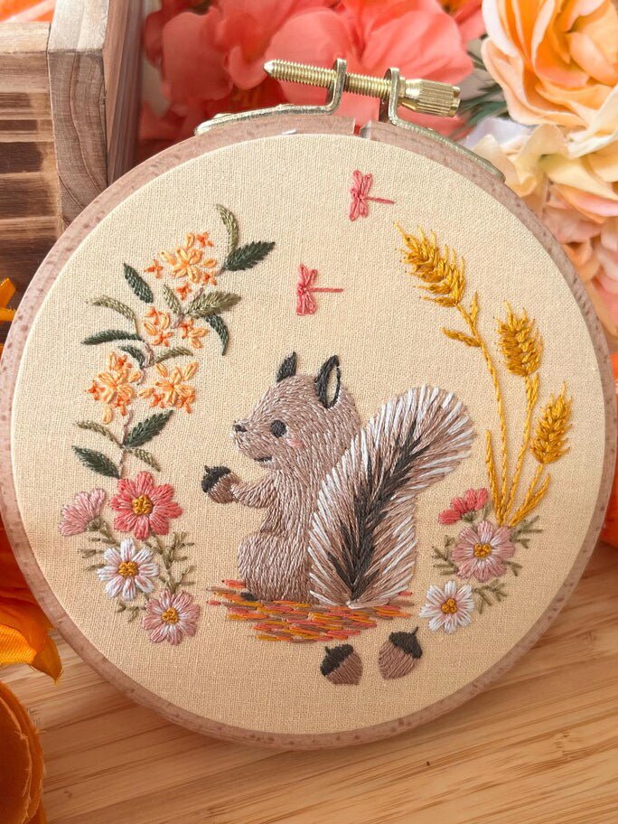 5" Autumn Squirrel Embroidery Kit - Shop at Persephone's Hearth