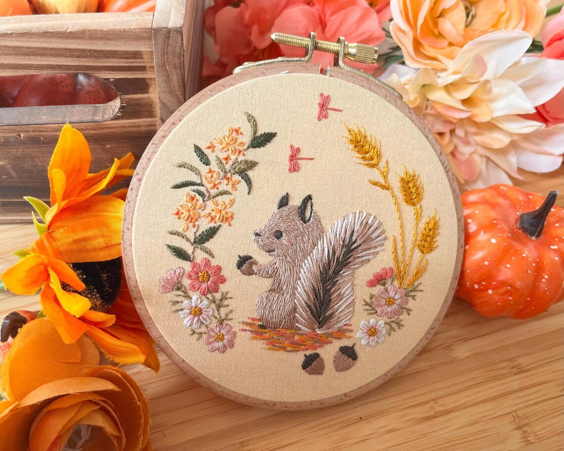 5" Autumn Squirrel Embroidery Kit - Shop at Persephone's Hearth