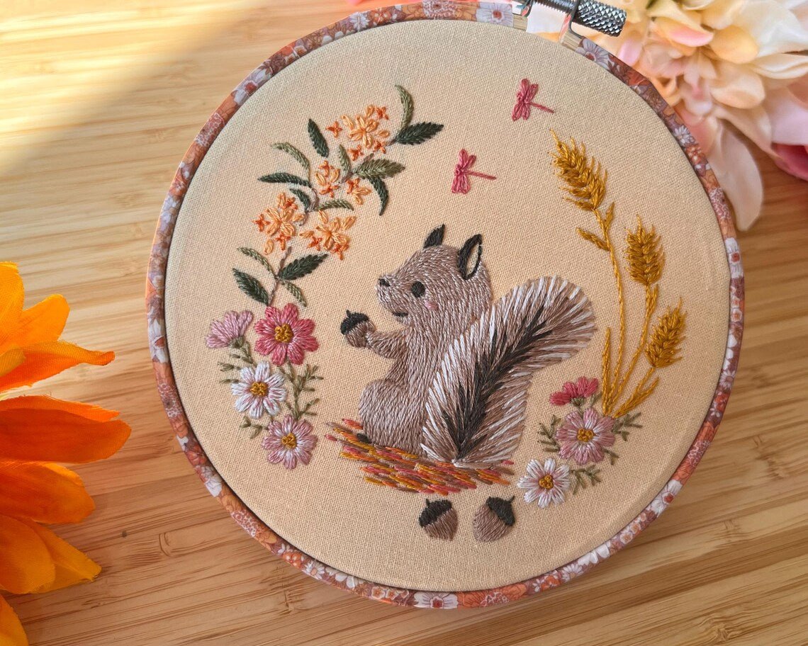 5" Autumn Squirrel Embroidery Kit - Shop at Persephone's Hearth
