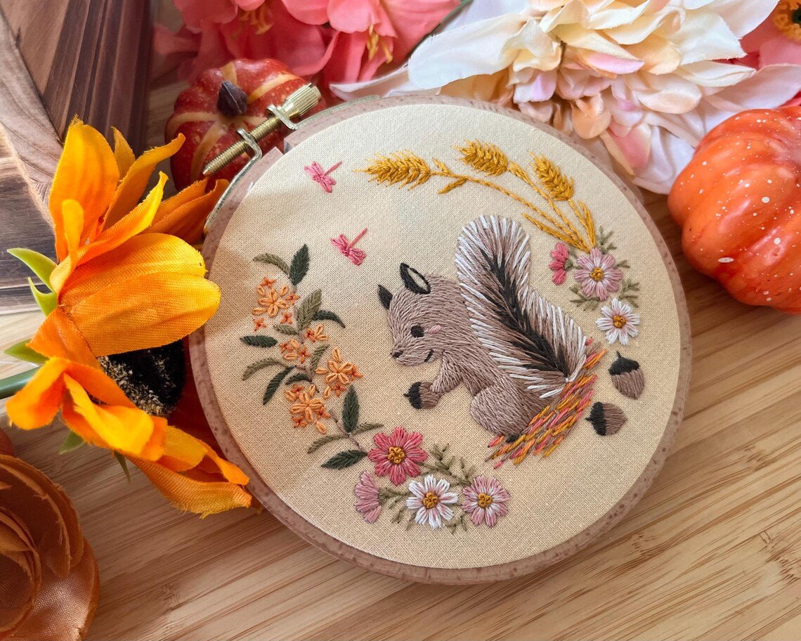 5" Autumn Squirrel Embroidery Kit - Shop at Persephone's Hearth