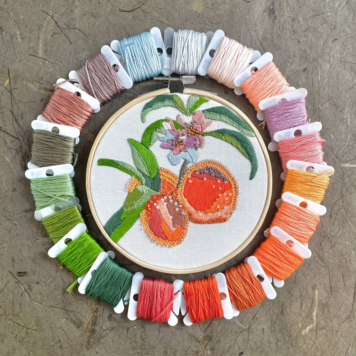 5" Beaded Peach Blossoms Embroidery Kit - Shop at Persephone's Hearth