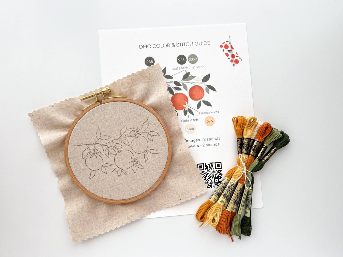 5" Beginner Orange Branch Embroidery Kit - Shop at Persephone's Hearth