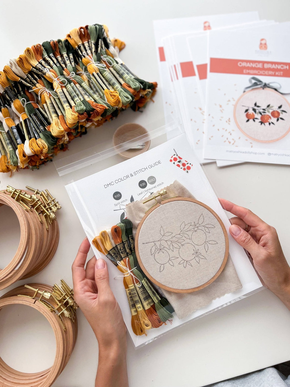 5" Beginner Orange Branch Embroidery Kit - Shop at Persephone's Hearth