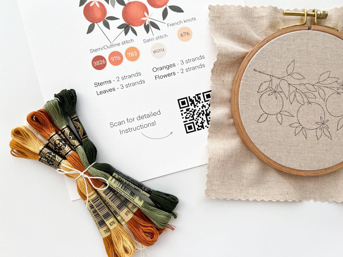 5" Beginner Orange Branch Embroidery Kit - Shop at Persephone's Hearth